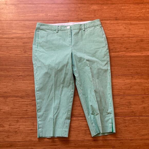 Talbots Green & White Checked Gingham Capris, Size 8P - Picture 1 of 8